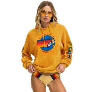 NEW! Aviator Nation Unisex Miami Relaxed Pullover Hoodie Gold SMALL